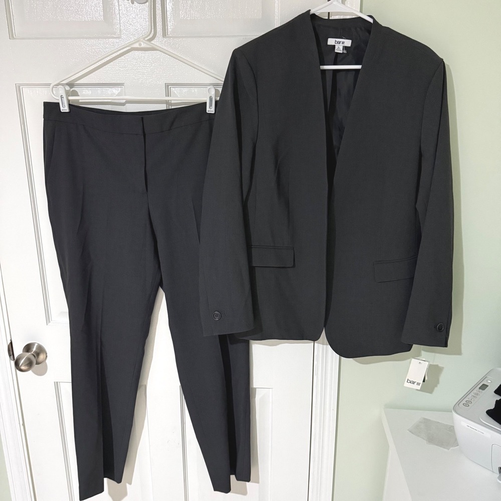 Bar III Granite Grey Open Front Blazer and Slim Leg Pants Suit Set Size 14